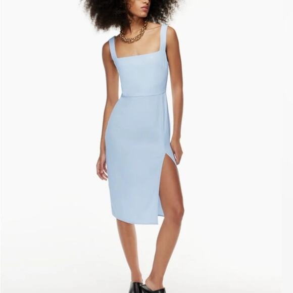 NEW Aritzia Babaton Blue Sleeveless Slit Square Neck Midi Sheath Dress Size 4 - Picture 1 of 5